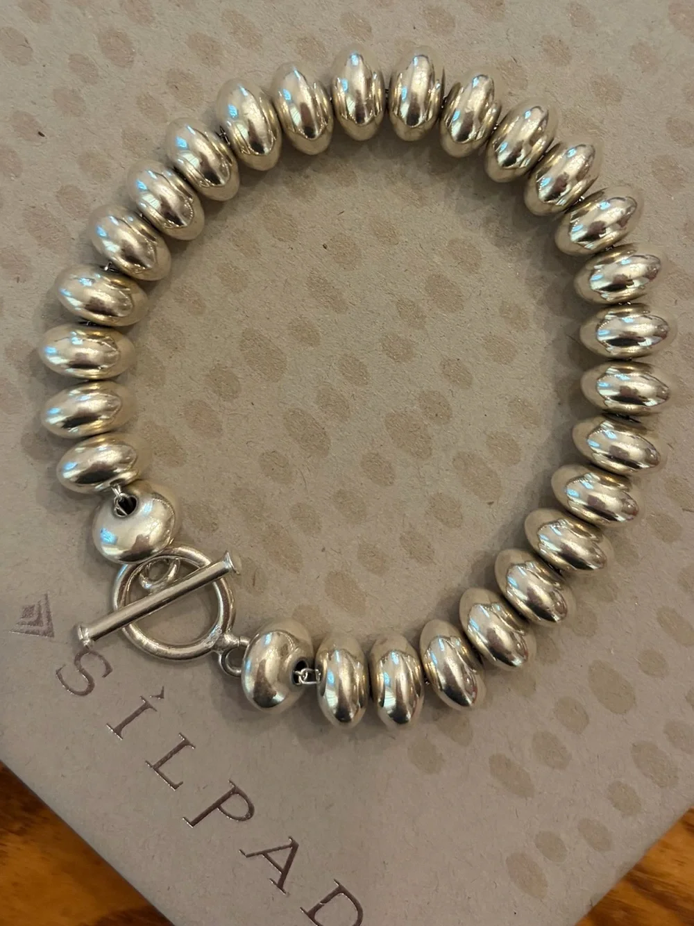 Rare Vintage Silpada Sterling Silver Oval Bead Toggle Clasp Bracelet B0626